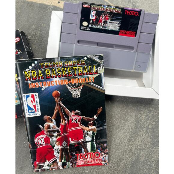 SNES 1993 Super Nintendo Tecmo Super NBA Basketball with Box and Manual - Picture 10 of 11